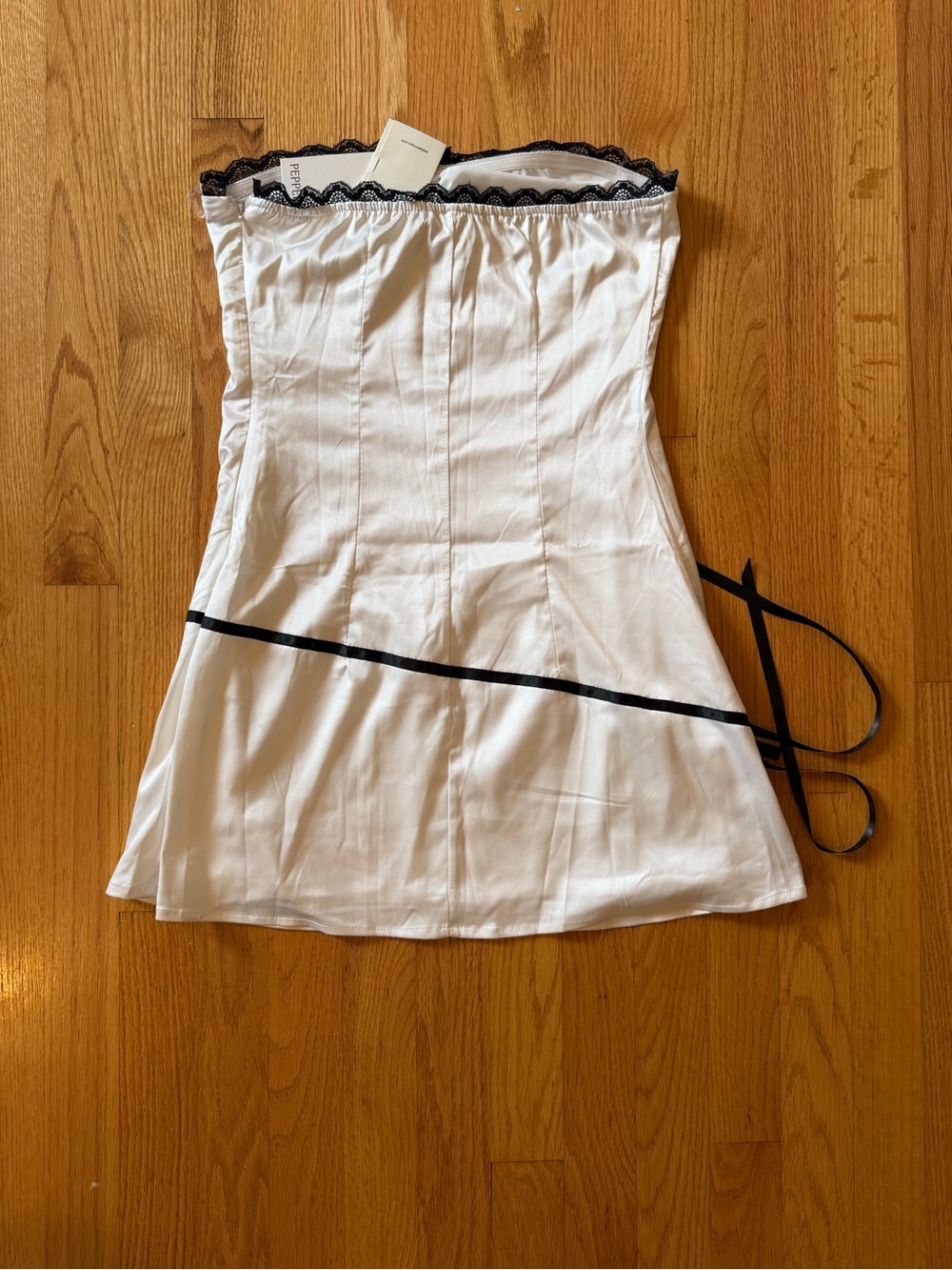 Peppermayo White Strapless Mini Dress with Black Ribbon Trim - Picture 2 of 3